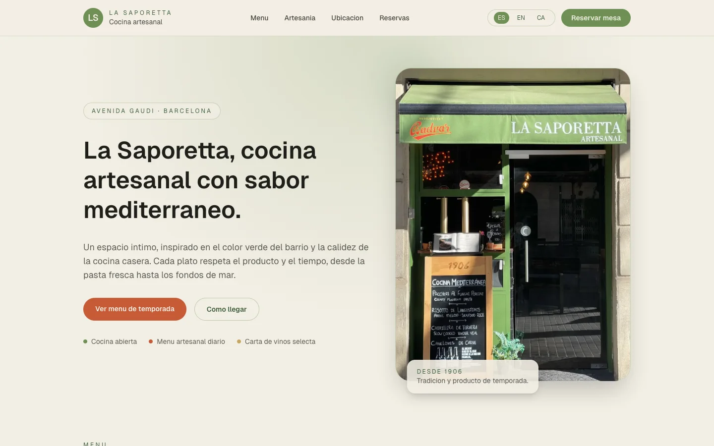 Captura de la web de La Saporetta en escritorio