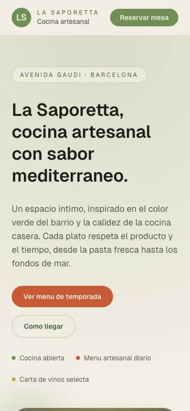 Captura de la web de La Saporetta en móvil
